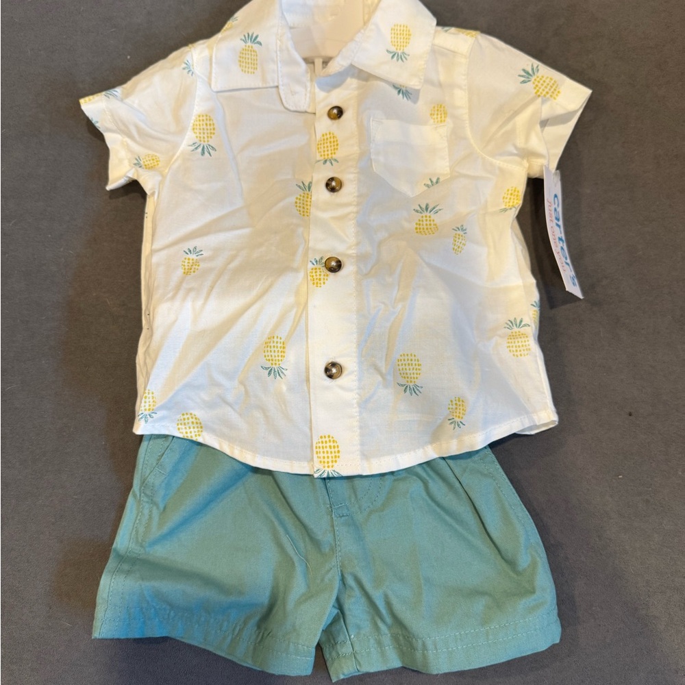 Carter's White and Green Pineapple Print Kids Matching Set